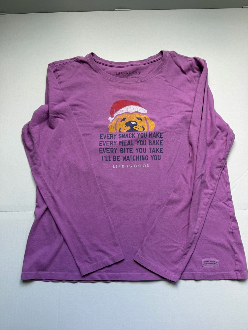 Life is Good Women’s L Purple Christmas Santa Dog Lab Long Sleeve